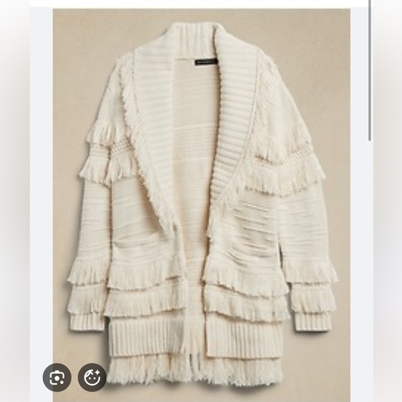 Banana Republic Mesa Fringed Cardigan Cream XL Organic Cotton Western Oversized - Picture 2 of 9